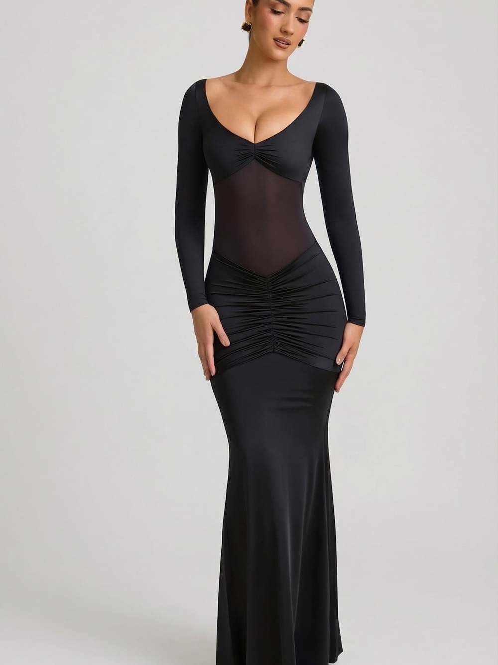Oh Polly Alila Bow-Detail Ruched Maxi Dress in Black - Picture 7 of 8